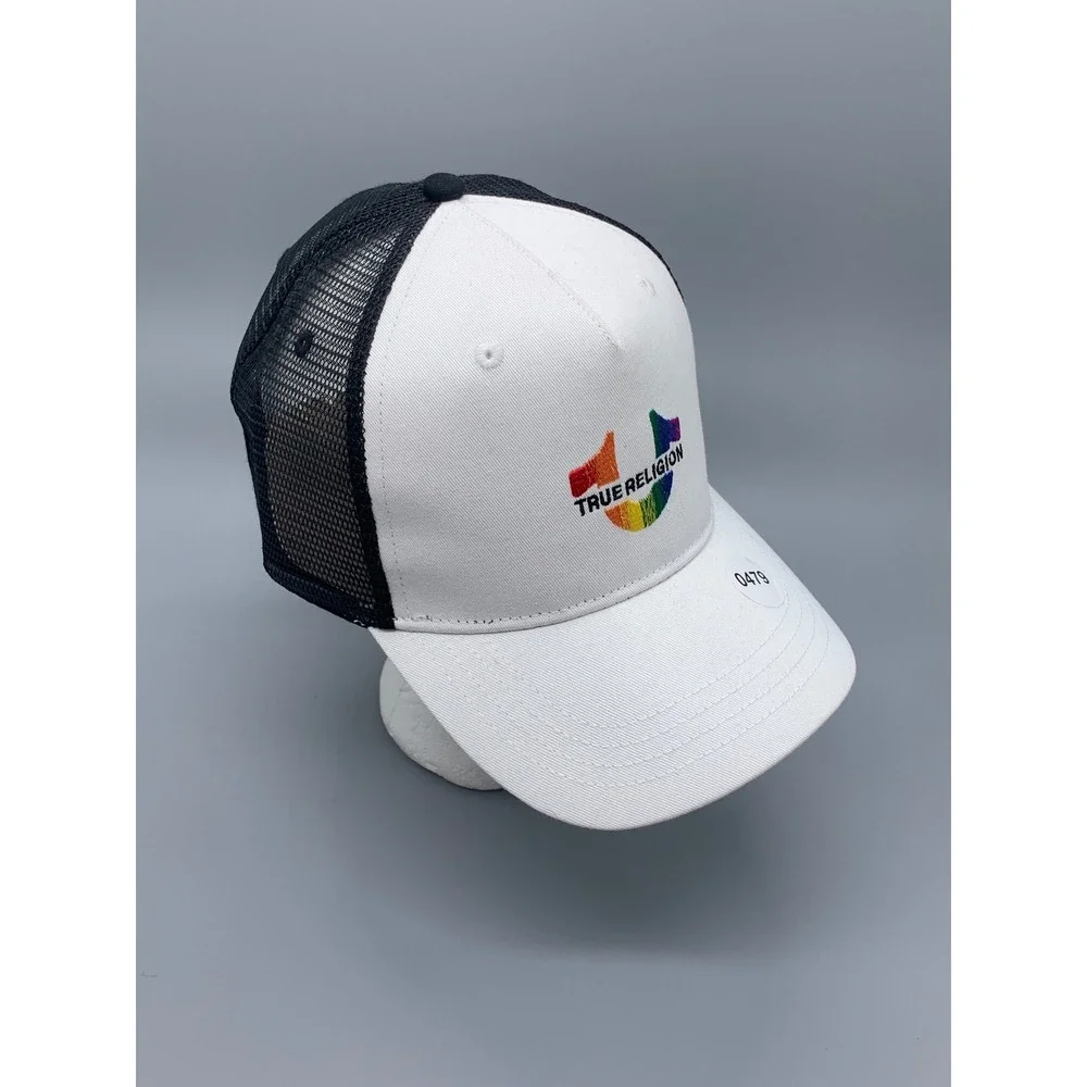 True Religion Pride Rainbow Horseshoe Logo Trucker Hat White Black  Mens OS